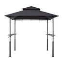 Grila nojume, 2,43 × 1,5 m pastiprināta āra BBQ nojume ar divslāņu jumtu, pulverkrāsota tērauda konstrukcija ar 2 sānu plauktiem un 8 āķiem, grila nojume terasei, pagalmam vai dārzam