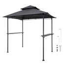 Grila nojume, 2,43 × 1,5 m āra BBQ nojume ar divslāņu jumtu, pulverkrāsota tērauda terases nojume ar 2 sānu plauktiem un 8 āķiem, grilēšanas nojume terasei, pagalmam, dārzam vai piknikam