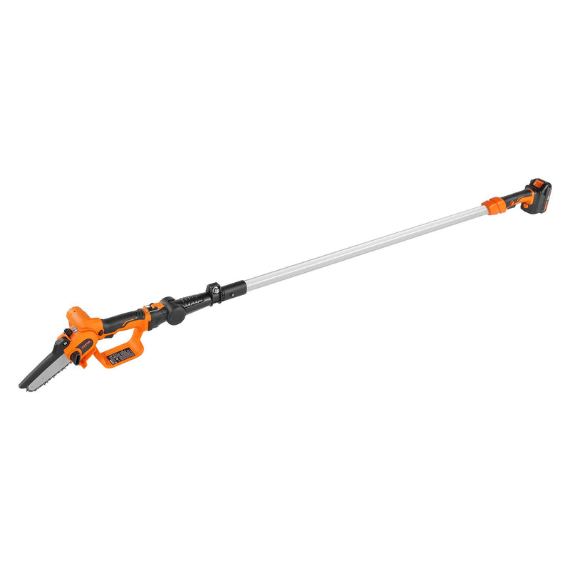VEVOR 2 vienā bezvadu teleskopiskais zaru zāģis un mini motorzāģis, 20 V 2 Ah akumulators, griešanas garums 13 cm, sasniedzamība līdz 2,4 m (iekļauts akumulators un asmens aizsargs)