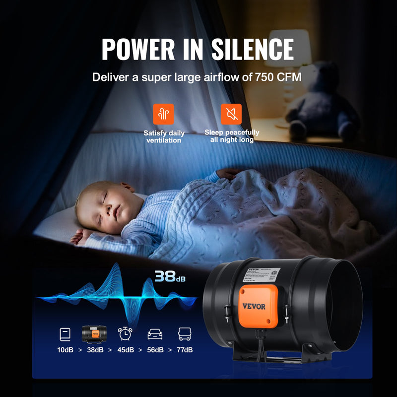 VEVOR 203,2 mm cauruļvadu ventilaatorid HVAC izplūdes pūtēja komplekts AC Maināma Ātruma Kontrole