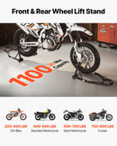 VEVOR motocikla priekšējais un aizmugurējais pacēlājs, 500 kg, regulējams, ar ritentiņiem, piemērots 165-351 mm riteņu asīm, tērauds, sarkans