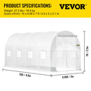 VEVOR pārnēsājama augu siltumnīca,  4.5 x 2 x 2.1 m, ar cinkota tērauda stīpām, 1 augšējā sija, 2 diagonālie stabi, 2 durvis ar rāvējslēdzēju un 8 saliekami logi, balts