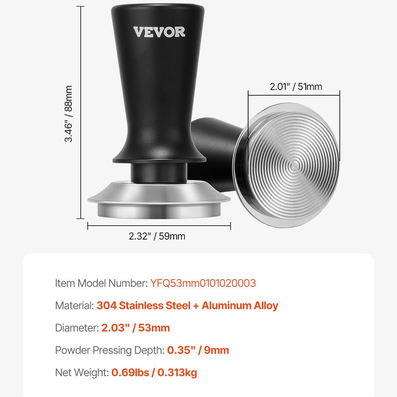 VEVOR 51 mm espresso tamperis ar atsperi, nerūsējošais tērauds