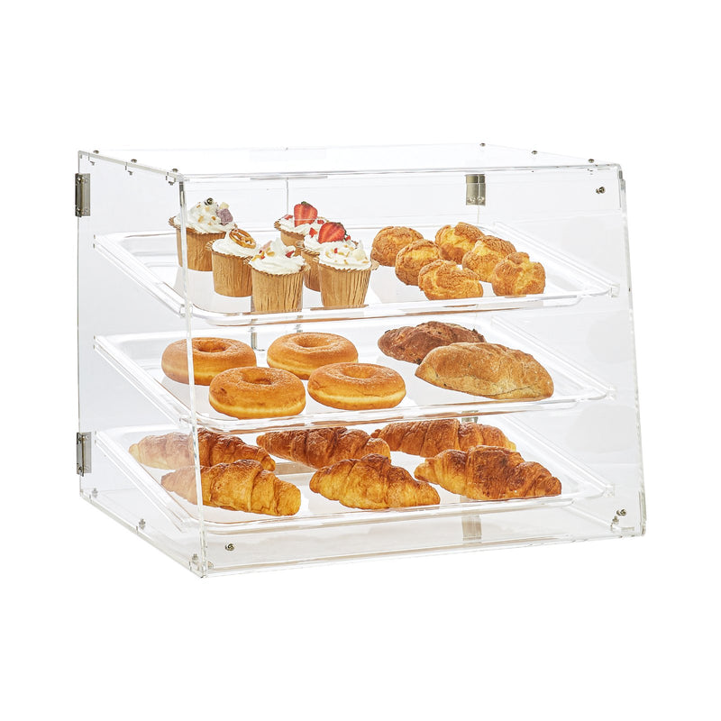 VEVOR 3 līmeņu komerciāla konditorejas izstādes kaste konditorejas izstrādājumiem ar aizmugurējo piekļuvi un noņemamām plauktiem, 52,6 x 36,1 x 41,4 cm