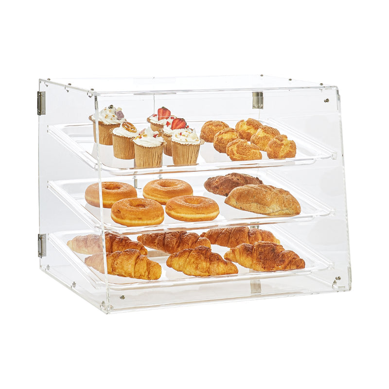 VEVOR 3 līmeņu komerciāla konditorejas izstādes kaste konditorejas izstrādājumiem ar aizmugurējo piekļuvi un noņemamām plauktiem, 52,6 x 36,1 x 41,4 cm