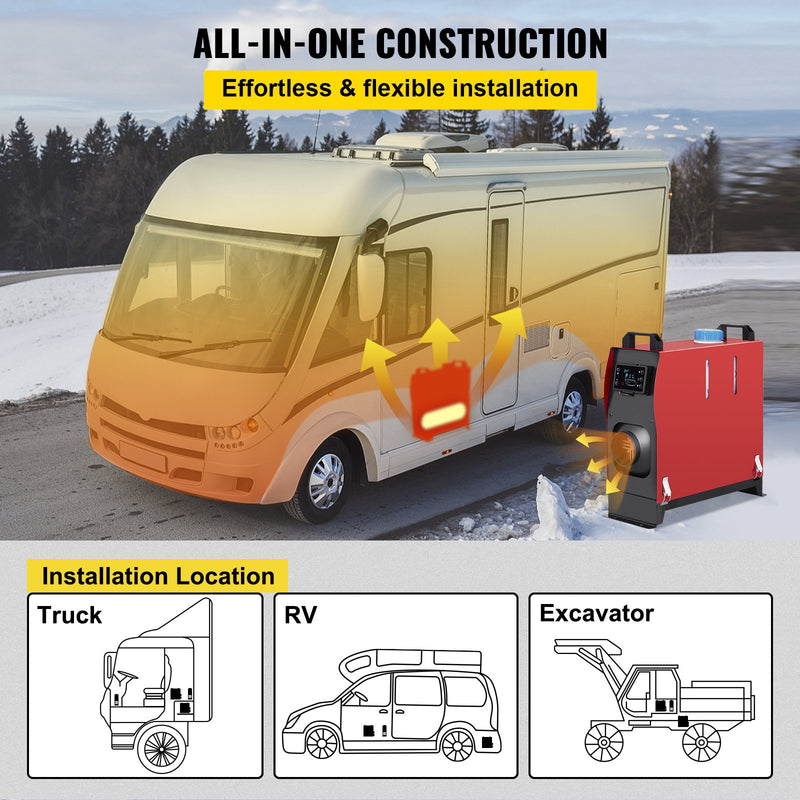 VEVOR 5KW работает от электросети, 12 В, может использоваться в качестве электропроводки, а также в случае необходимости включения ЖК-дисплея.