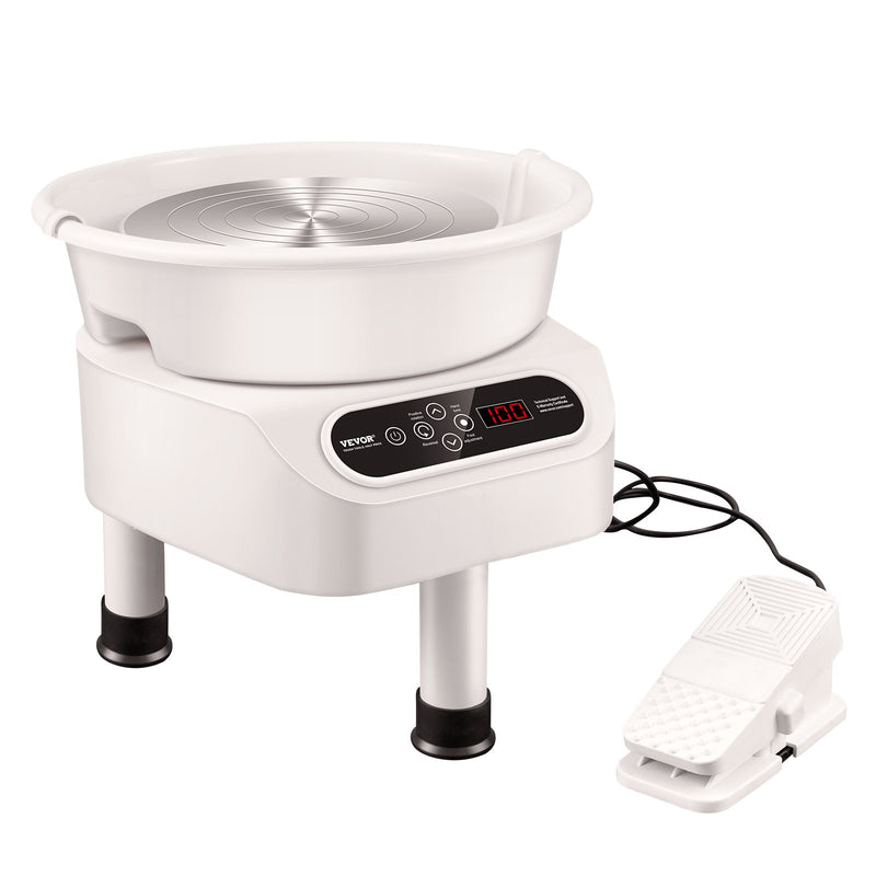 VEVOR 450W Keramikas Virpa – 28 см Podniecības Ritenis ar Pieskārienjūtīgu Ekrānu un Kāju Pedali, 450 W, 3 Kajam, Balta