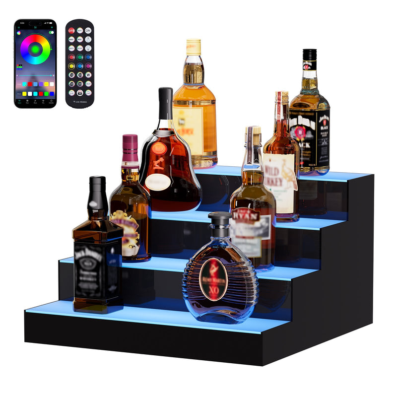 VEVOR LED apgaismota alkohola pudeļu plaukta bāra vitrīna, 40 cm, 4 līmeņi, vadība ar pulti un lietotni