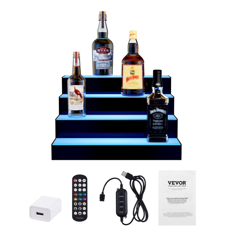 VEVOR LED apgaismota alkohola pudeļu plaukta bāra vitrīna, 40 cm, 4 līmeņi, vadība ar pulti un lietotni