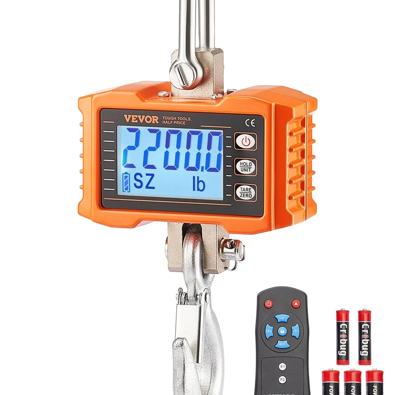 Digitālie celtņa svari 1000 kg, industriālie piekaramie svari ar tālvadības pulti, alumīnija korpusu un LCD ekrānu, augstas precizitātes svari būvniecībai, rūpniecībai, saimniecībai un medībām, oranži