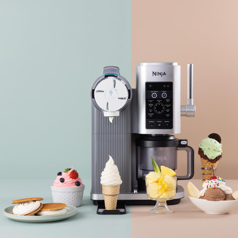 Ninja CREAMi Swirl NC701EU, 800 W, 13-in-1 saldējuma un mīkstā saldējuma aparāts, 2 × 480 ml tvertnes, Soft Serve, Gelato, Sorbet, Frozen Yogurt, Milkshake un Mix-In