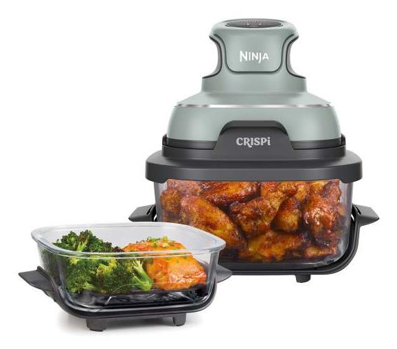 Ninja CRISPi FN101EUSG, 4-in-1 pārnēsājams stikla karstā gaisa friteris, 1700 W, 3,8 l un 1,4 l CleanCrisp tvertnes, Air Fry, Roast, ReCrisp un Keep Warm, salvijas zaļš
