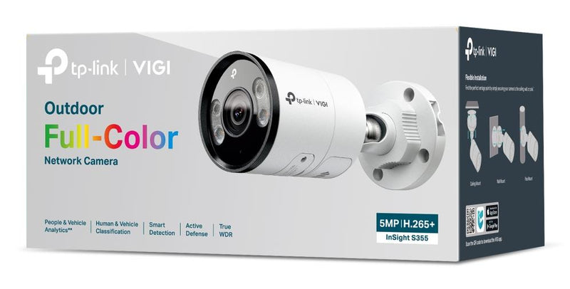TP-Link VIGI InSight S355 5MP Full-Color bullet IP kamera, 2,8mm, IR/LED 30m, WDR, AI, aktīvā aizsardzība, 2 virzienu audio, PoE, microSD, IP67