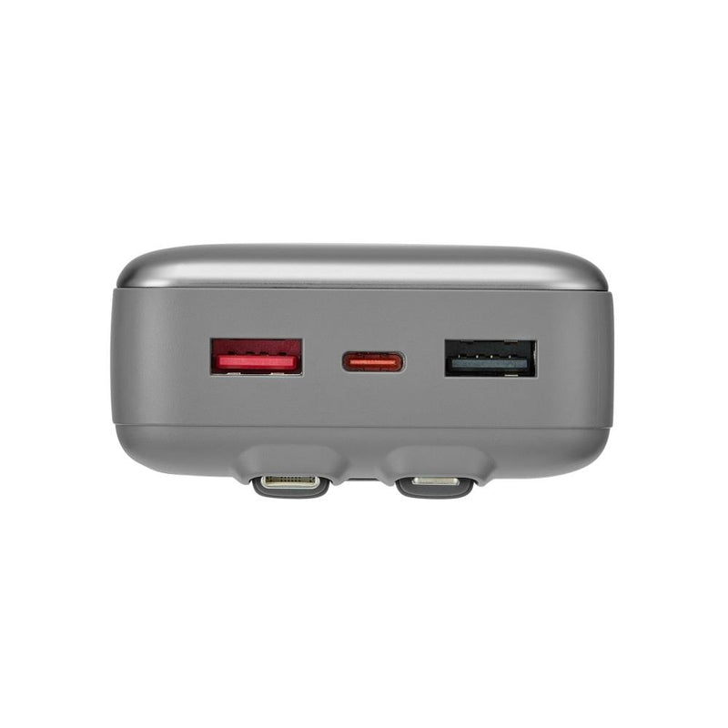 RIVACASE VA2612 Power Bank 20000mAh ar iebūvētiem kabeļiem – pelēks