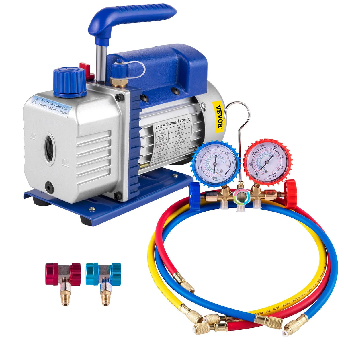 VEVOR Vacuum Pump 117 l/min with Manifold Gauge Kit for HVAC and Automotive Air Conditioning Refrigerant Charging