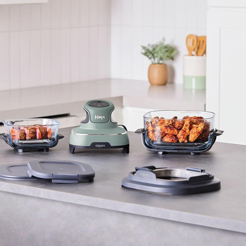 Ninja CRISPi FN101EUSG, 4-in-1 pārnēsājams stikla karstā gaisa friteris, 1700 W, 3,8 l un 1,4 l CleanCrisp tvertnes, Air Fry, Roast, ReCrisp un Keep Warm, salvijas zaļš