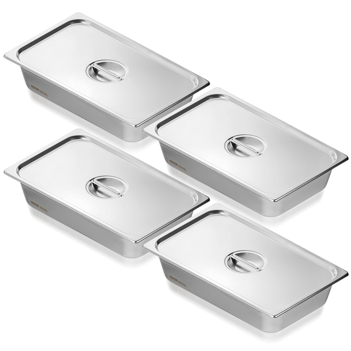 VEVOR GN Containers 4 pcs, Full Size, 10 cm Deep, with Lid, Stainless Steel