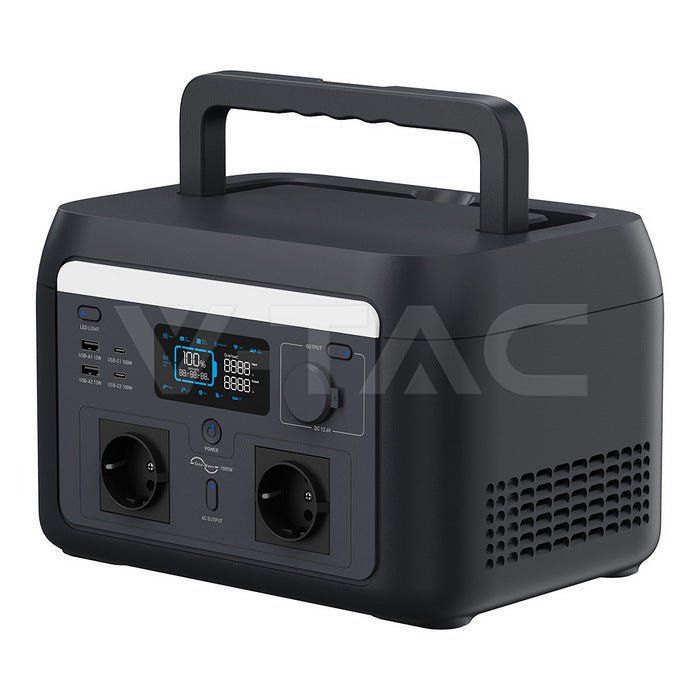 V - TAC 1000 W / 614 Wh portatīvā barošanas stacija ar LiFePO4 akumulatoru un WiFi - ZEMLETES.LV