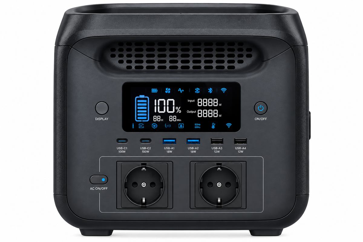 V-TAC 614 Wh / 1000 W Portable Power Station – LiFePO₄, Wi-Fi, Expandable