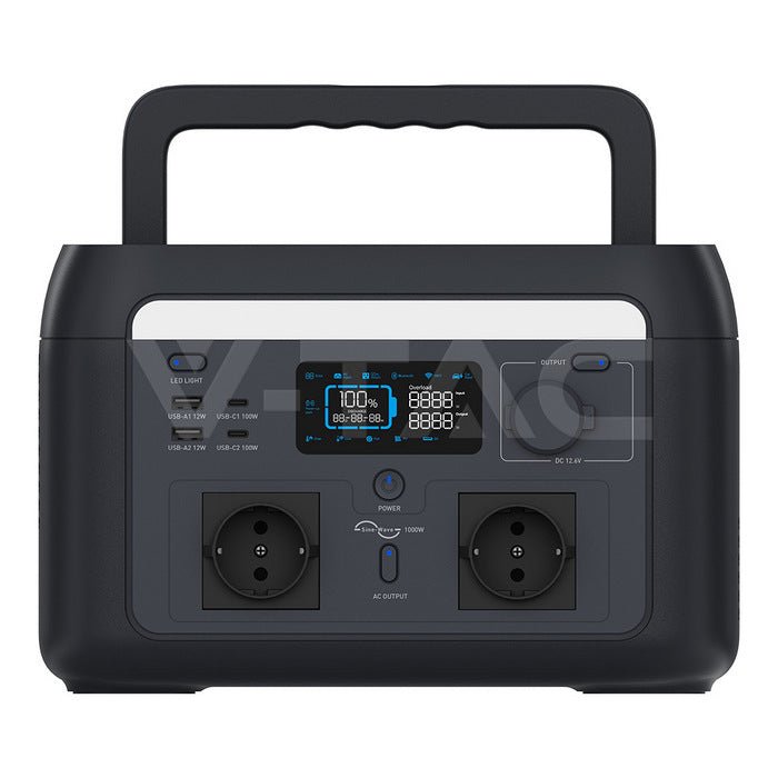 V - TAC 1000 W / 614 Wh portatīvā barošanas stacija ar LiFePO4 akumulatoru un WiFi - ZEMLETES.LV