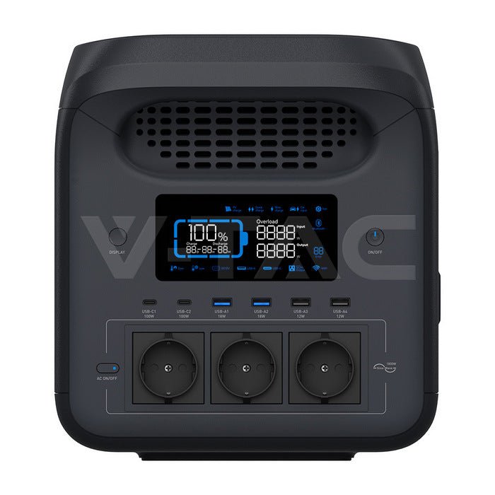 V - TAC 1800 W / 1229 Wh portatīvā barošanas stacija ar LiFePO4 akumulatoru un WiFi - ZEMLETES.LV