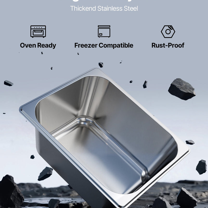 Nerūsējošā tērauda tvaika gastronomijas trauki ar vākiem, 1/2 izmērs, dziļums 148 mm, tilpums 9 l, 2 gab. komplekts