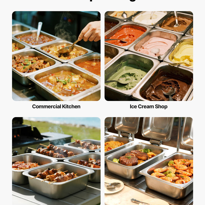 Nerūsējošā tērauda tvaika gastronomijas trauki ar vākiem, 1/2 izmērs, dziļums 148 mm, tilpums 9 l, 2 gab. komplekts