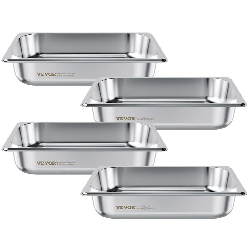 Nerūsējošā tērauda gastronomijas trauki, 1/2 izmērs, dziļums 63,5 mm, tilpums 3,8 l, 4 gab. komplekts