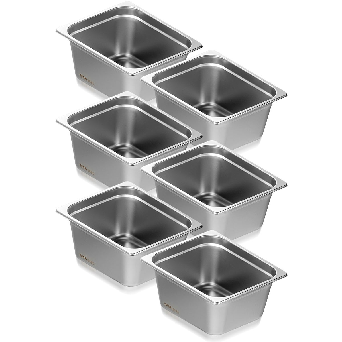 VEVOR GN Containers 6 pcs, 1/2 Size, 15 cm Deep, Stainless Steel