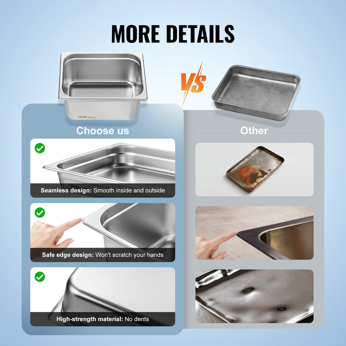 VEVOR GN Containers 6 pcs, 1/2 Size, 15 cm Deep, Stainless Steel