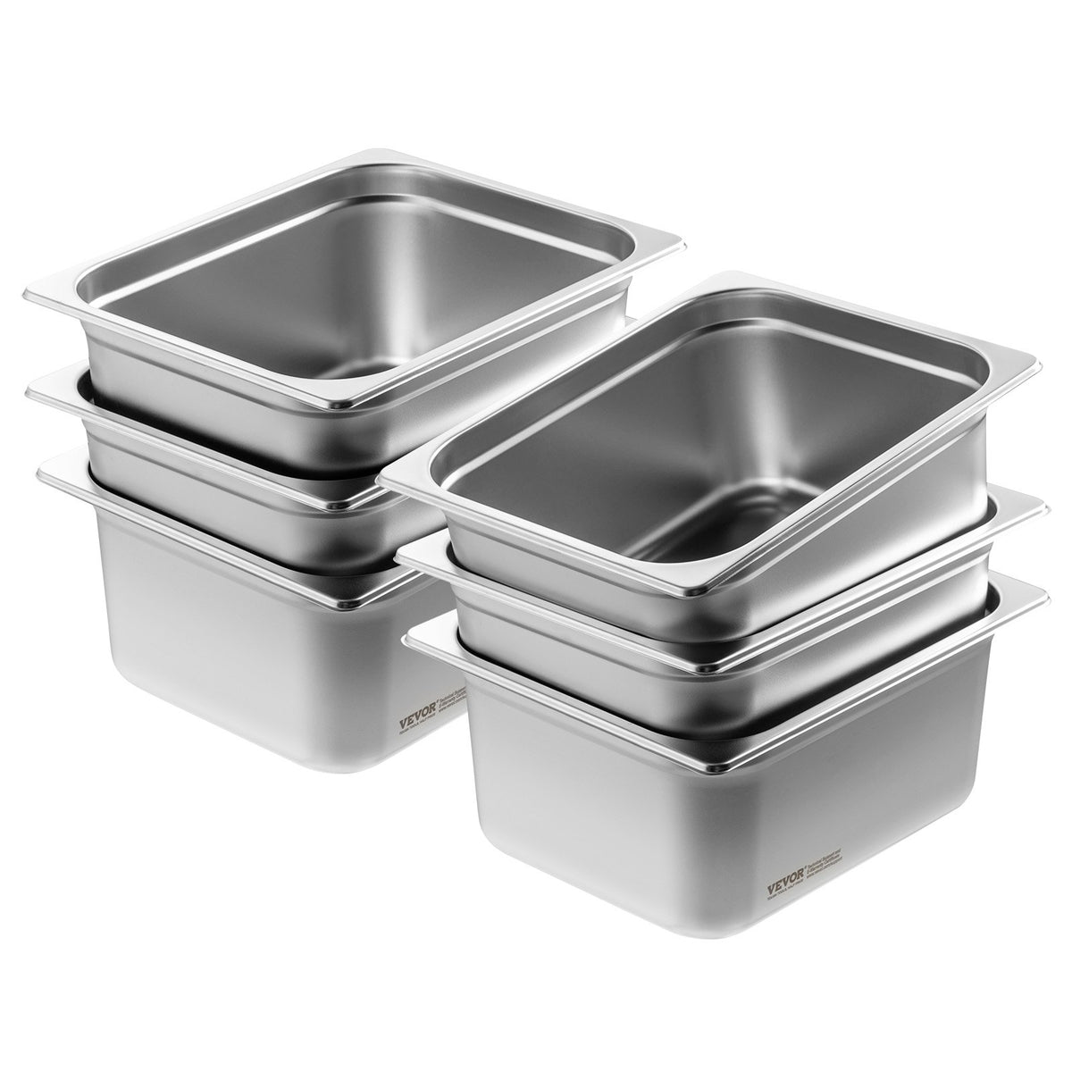 VEVOR GN Containers 6 pcs, 1/2 Size, 15 cm Deep, Stainless Steel