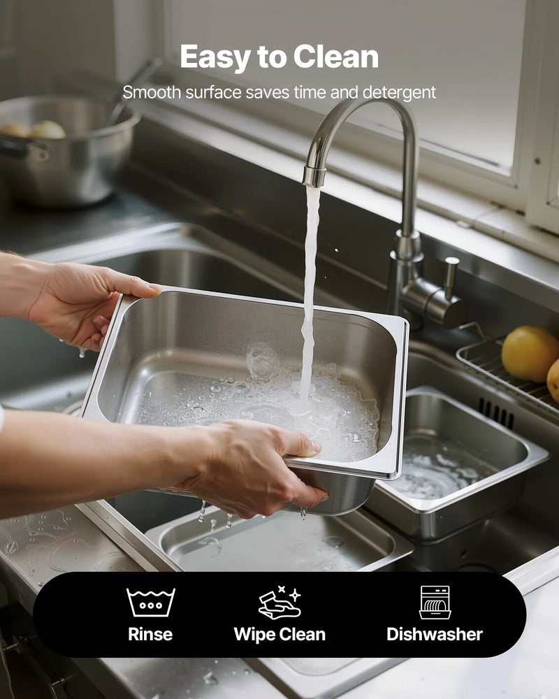 Nerūsējošā tērauda gastronomijas trauki, 1/2 izmērs, dziļums 98 mm, tilpums 6 l, 6 gab. komplekts