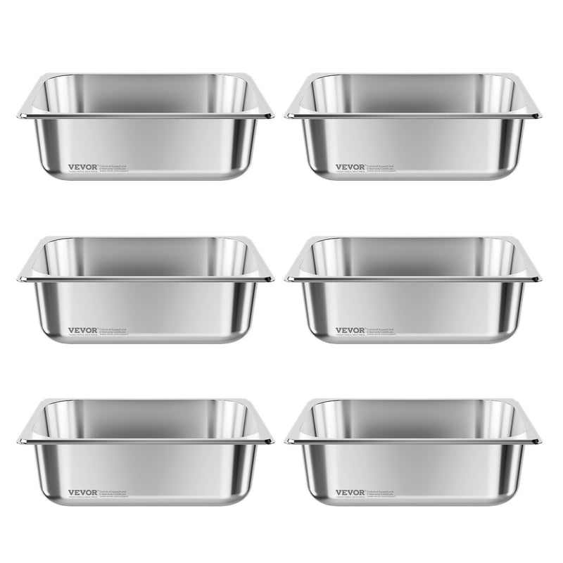 Nerūsējošā tērauda gastronomijas trauki, 1/2 izmērs, dziļums 98 mm, tilpums 6 l, 6 gab. komplekts