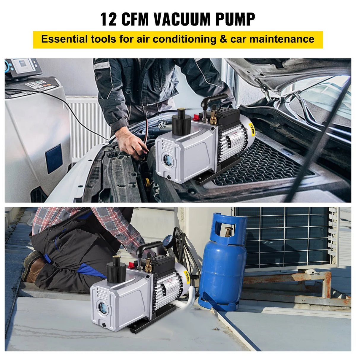 VEVOR Single-Stage Vacuum Pump, Air Flow 717 l/min (12 CFM), Inlet Port 6.35 mm (SAE 1/4)