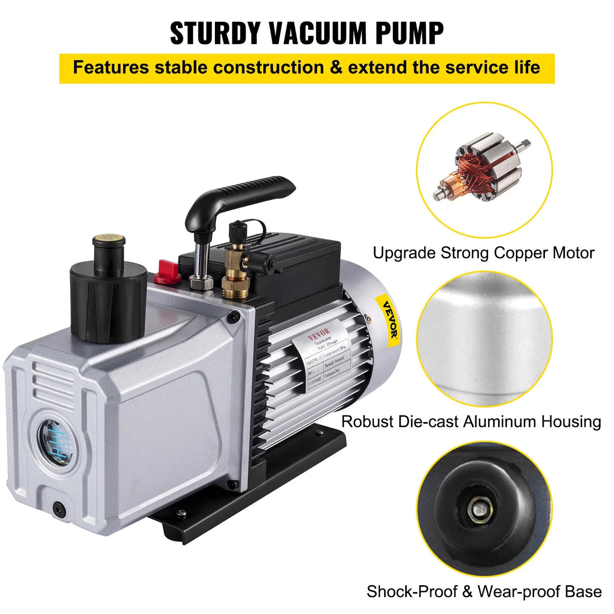 VEVOR Single-Stage Vacuum Pump, Air Flow 717 l/min (12 CFM), Inlet Port 6.35 mm (SAE 1/4)