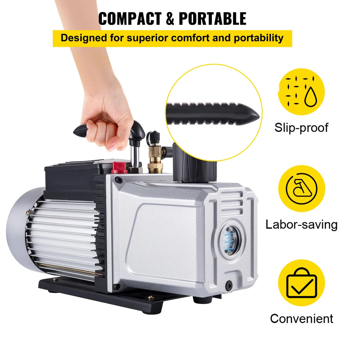 VEVOR Single-Stage Vacuum Pump, Air Flow 717 l/min (12 CFM), Inlet Port 6.35 mm (SAE 1/4)