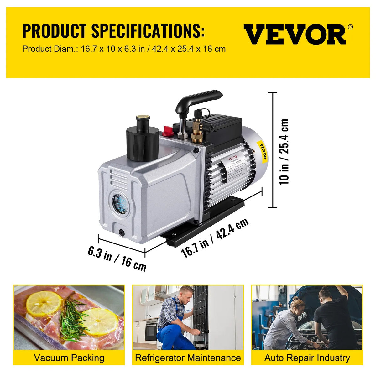 VEVOR Single-Stage Vacuum Pump, Air Flow 717 l/min (12 CFM), Inlet Port 6.35 mm (SAE 1/4)