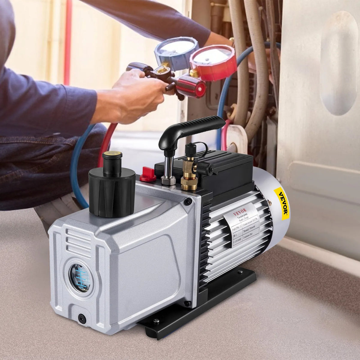 VEVOR Single-Stage Vacuum Pump, Air Flow 717 l/min (12 CFM), Inlet Port 6.35 mm (SAE 1/4)