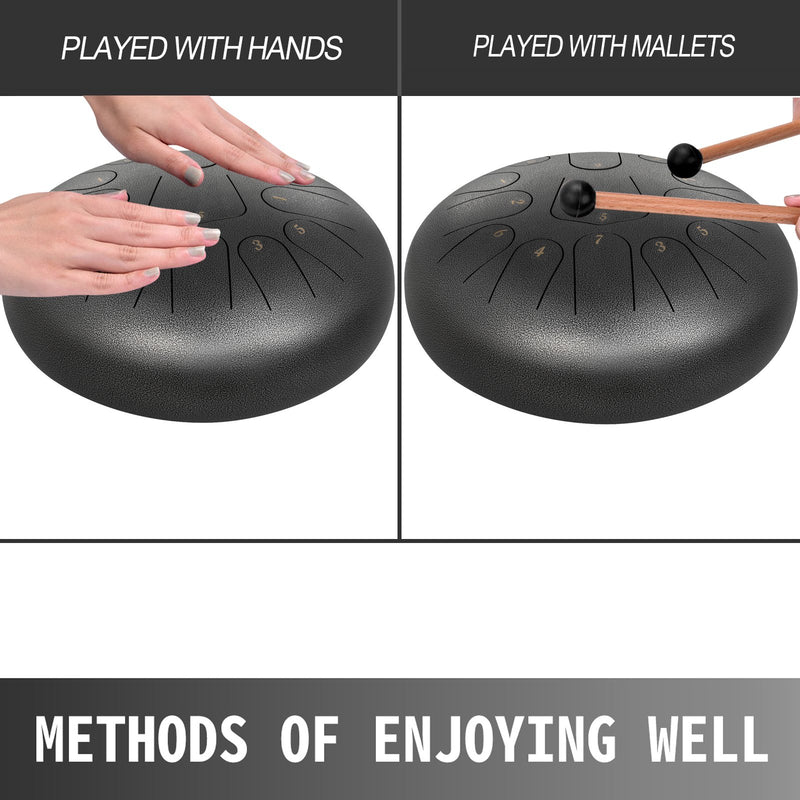 VEVOR tērauda mēles bungas, 13 toņi, 30 cm, ar maisu, grāmatu, āmuriem un turētāju