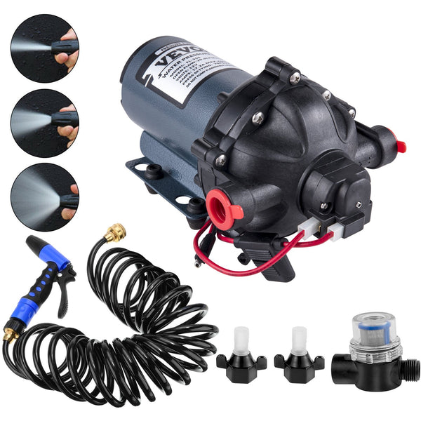 VEVOR mazgāšanas sūknis 12 V, 20,8 l/min, 4,8 bar, ar EPDM vārstu, jūras ūdens filtru un iekšējo/ārējo vītni