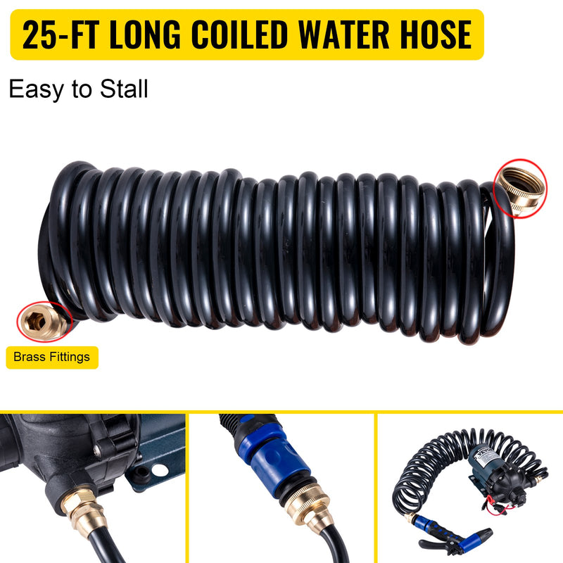 VEVOR mazgāšanas sūknis 12 V, 20,8 l/min, 4,8 bar, ar EPDM vārstu, jūras ūdens filtru un iekšējo/ārējo vītni