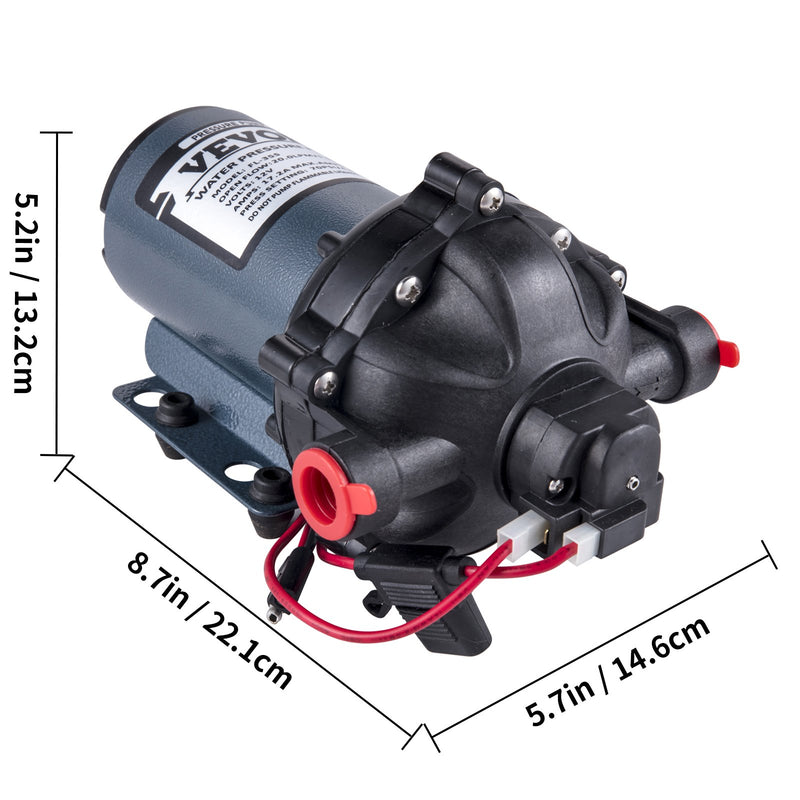 VEVOR mazgāšanas sūknis 12 V, 20,8 l/min, 4,8 bar, ar EPDM vārstu, jūras ūdens filtru un iekšējo/ārējo vītni