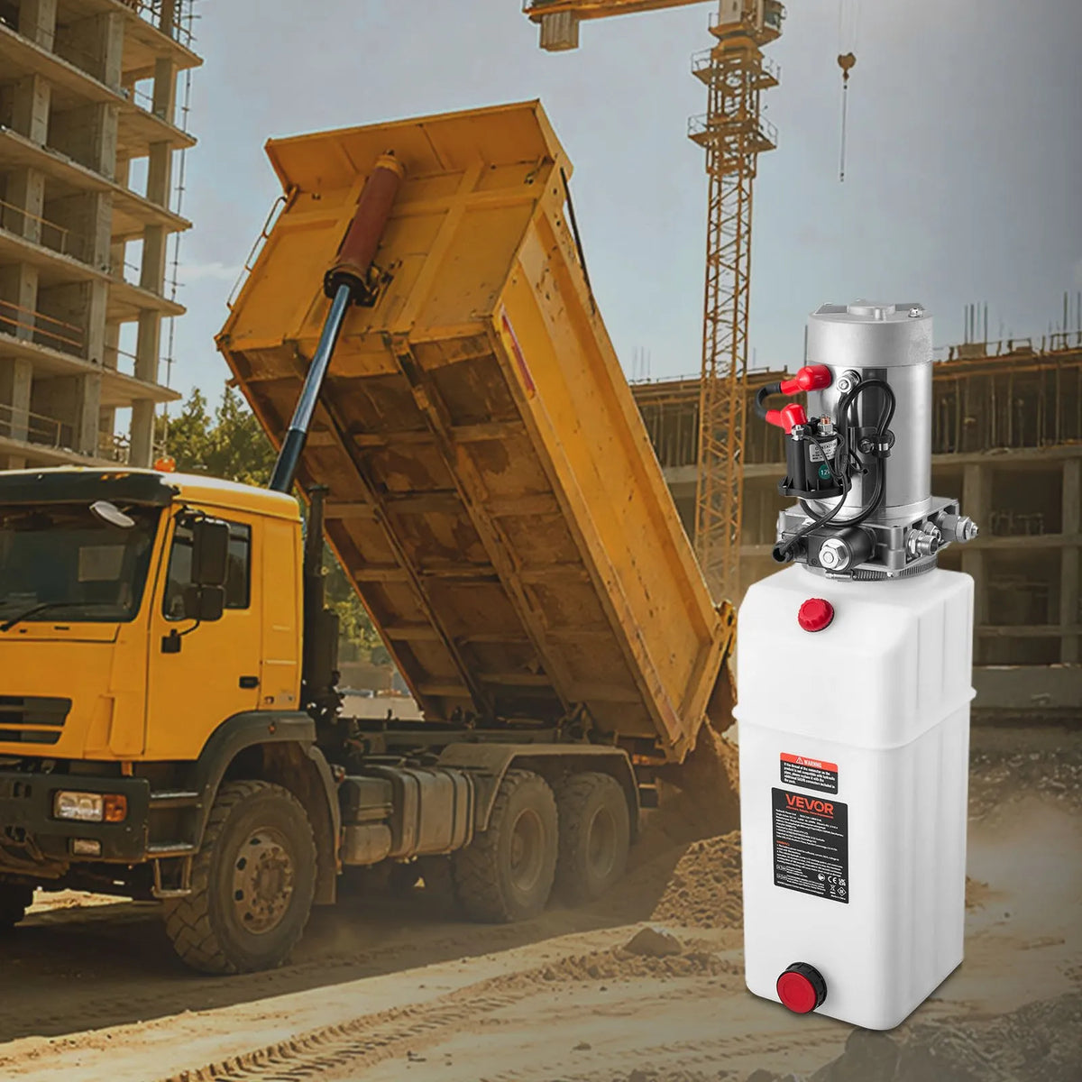 VEVOR 8 L Hydraulic Power Unit, Single Acting Hydraulic Pump for Dump Trailer, 22 MPa Maximum Pressure and 3.4 L/min Flow Rate, 12 V DC Hydraulic Pump with Metal Tank for Vehicle Lifting