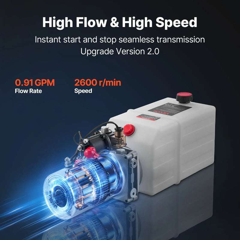 VEVOR 7 l hidrauliskā barošanas stacija, vienvirziena izgāžamās piekabes sūknis, maksimālais spiediens 22 MPa, plūsmas ātrums 3,4 l/min, 12 V līdzstrāvas hidrauliskais sūknis ar metāla rezervuāru piekabju un automobiļu pacelšanai