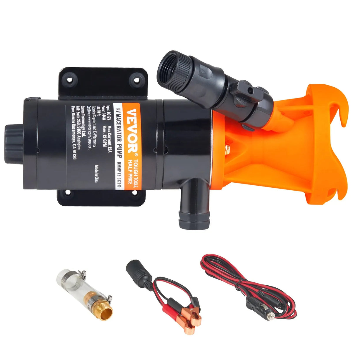 VEVOR Portable RV Faecal Macerator Pump 12 V, Sewage Pump with Quick Release, Flow Rate 45.4 l/min, Removable Quick Connect Valve, Metal Hose Clamp and Power Cable, for Campers, Boats and Motorhomes