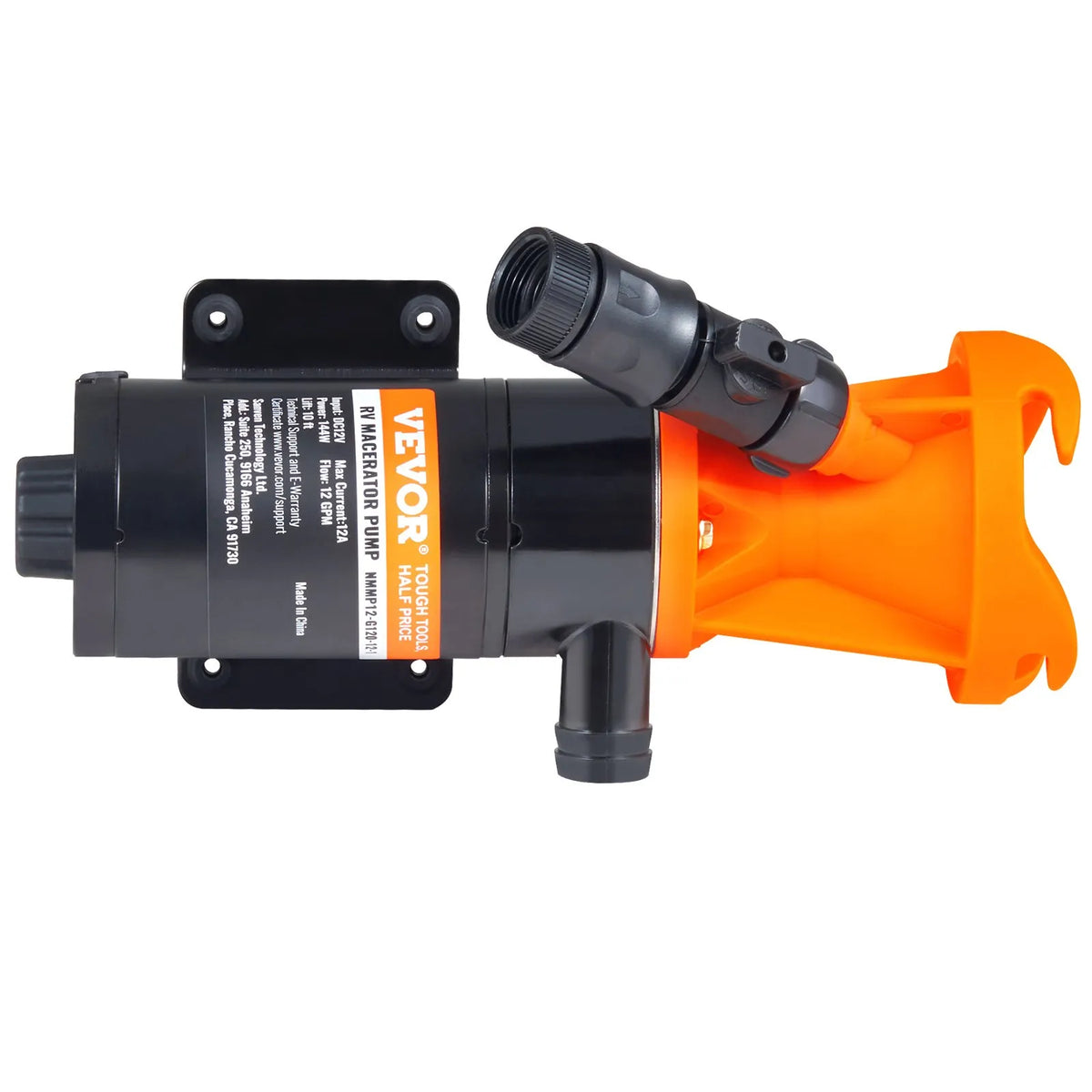 VEVOR Portable RV Faecal Macerator Pump 12 V, Sewage Pump with Quick Release, Flow Rate 45.4 l/min, Removable Quick Connect Valve, Metal Hose Clamp and Power Cable, for Campers, Boats and Motorhomes