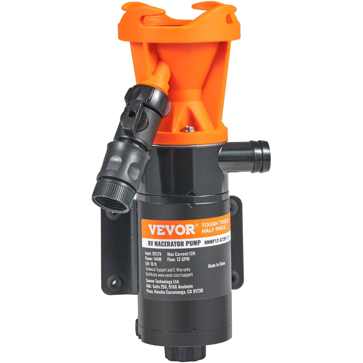 VEVOR Portable RV Faecal Macerator Pump 12 V, Sewage Pump with Quick Release, Flow Rate 45.4 l/min, Removable Quick Connect Valve, Metal Hose Clamp and Power Cable, for Campers, Boats and Motorhomes