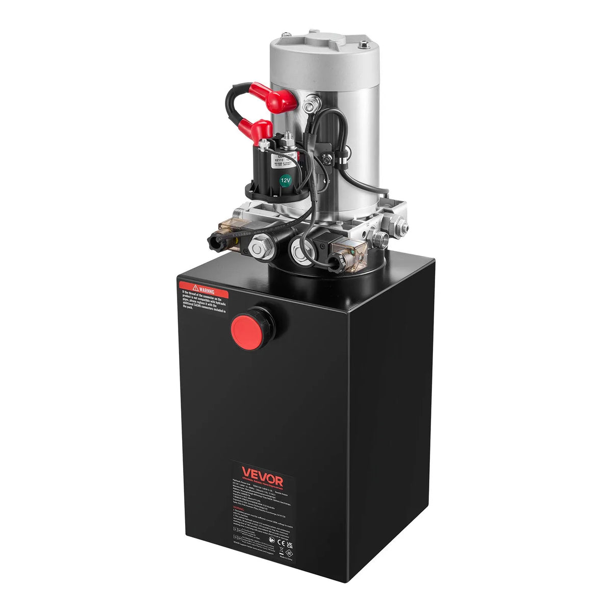 VEVOR 12 L Hydraulic Power Station, Dual-Acting 12 V Hydraulic Pump for Dump Trailers, Maximum Pressure 22 MPa, Flow Rate 3.4 L/min, Hydraulic Pump with Metal Oil Tank for Vehicle Lifting