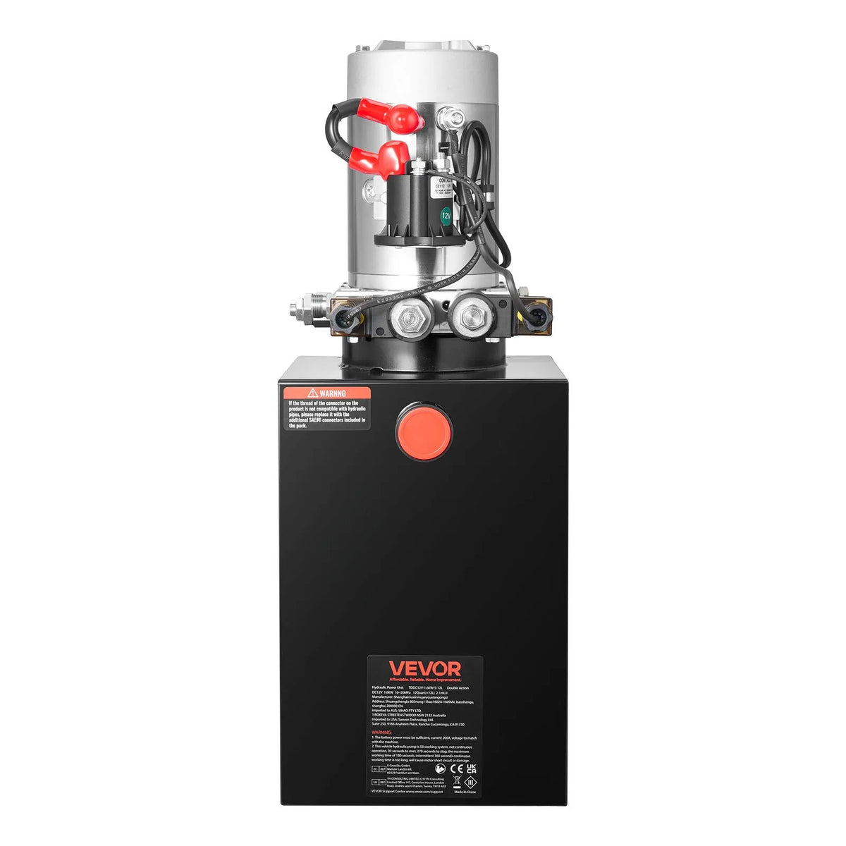 VEVOR 12 L Hydraulic Power Station, Dual-Acting 12 V Hydraulic Pump for Dump Trailers, Maximum Pressure 22 MPa, Flow Rate 3.4 L/min, Hydraulic Pump with Metal Oil Tank for Vehicle Lifting