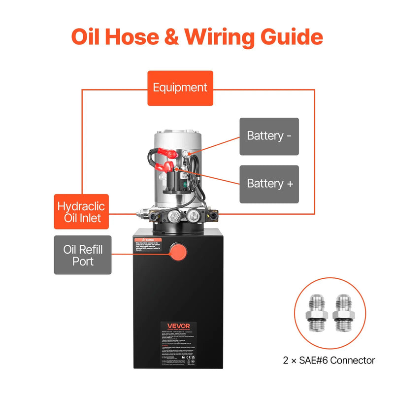 VEVOR 12 l hidrauliskā barošanas stacija, divdarbības 12 V hidrauliskais sūknis pašizgāzēja piekabēm, maksimālais spiediens 22 MPa, plūsmas ātrums 3,4 l/min, hidrauliskais sūknis ar metāla eļļas tvertni transportlīdzekļu pacelšanai